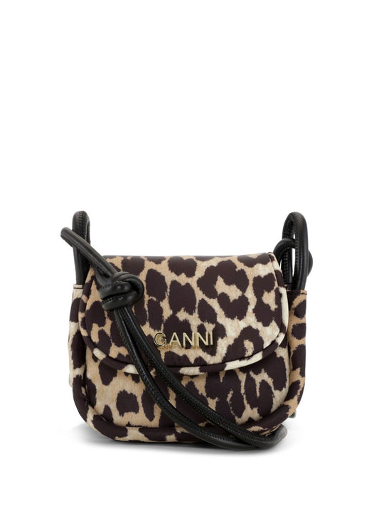 Ganni Knot Mini Flap Over Crossbody Bag in Leopard